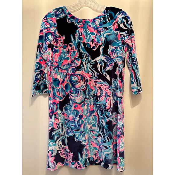 LILLY PULITZER Mini Olive Luxe Velour 3/4 Sleeve Knee Length Dress Girls 12-14 - Picture 1 of 7